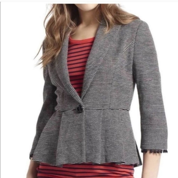 Anthropologie Jackets & Blazers - ANTHRO | Tabitha Chandelier Knit Peplum Blazer striped black white Size XS